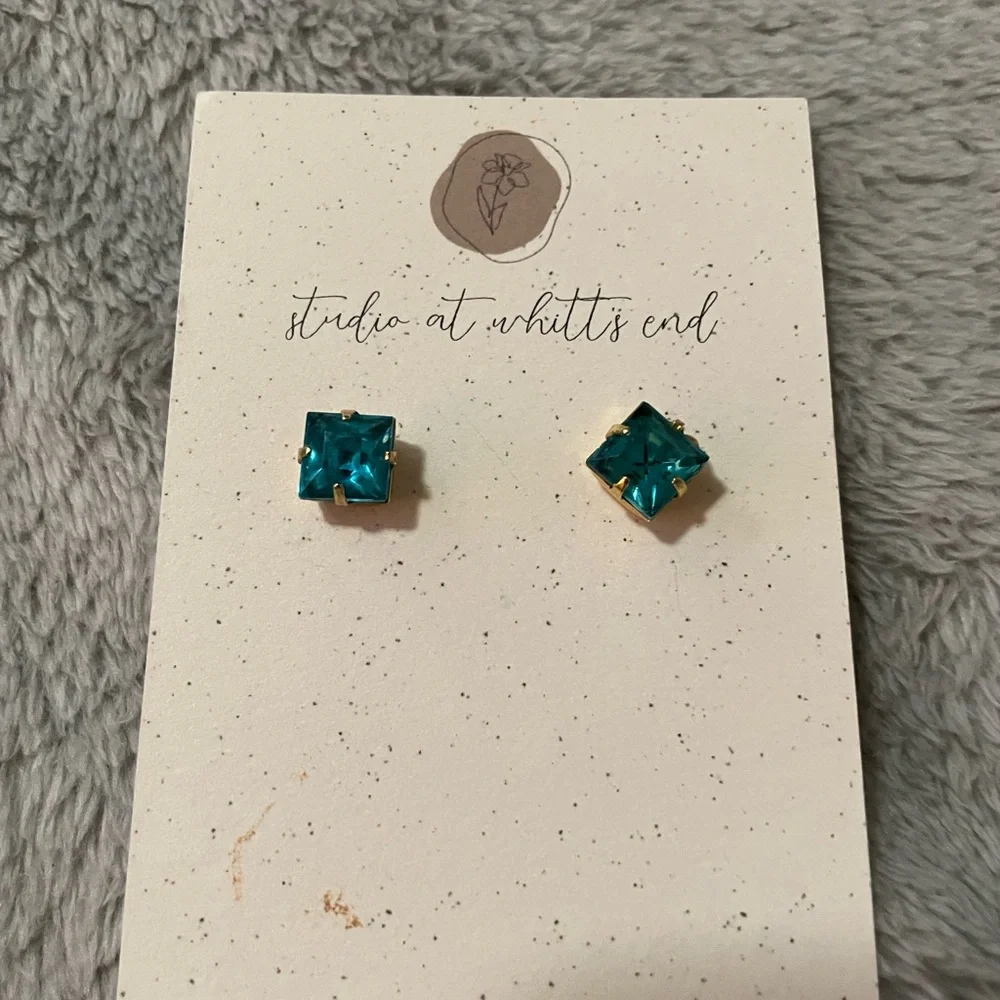 Teal Square Stud Earrings - Picture 1 of 1